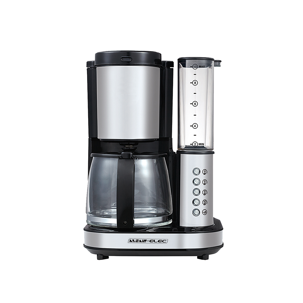 Al Saif Electric Coffee Maker and Grinder / 10 Cups / Capacity 1.25 Liters, Power 800 Watts / Color: Black/Stainless Steel