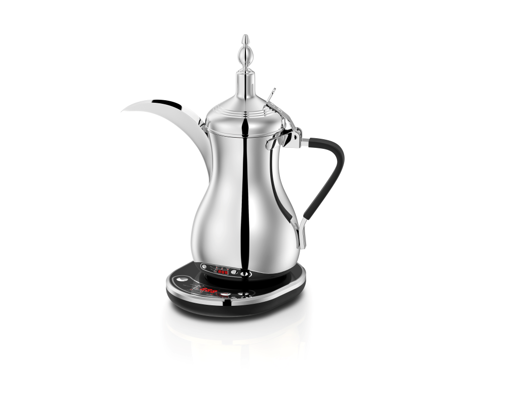 Al Saif Electric Dalla, elegant silver colour, 1 liter capacity, 900 watts, practical design for preparing Saudi coffee with an authentic flavour.