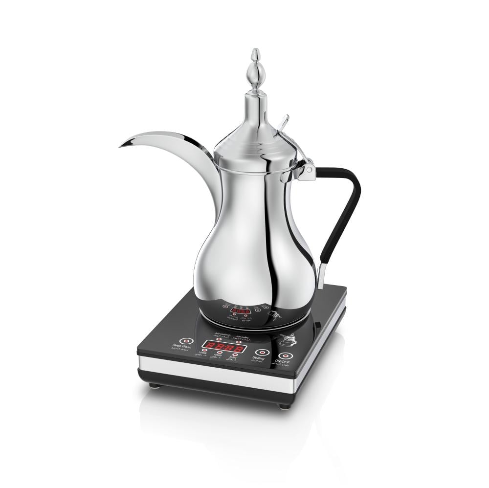 Al Saif electric Dallah for Saudi coffee, capacity 0.6 liters, power 900 watts, design with a square base for better stability and ease of use.