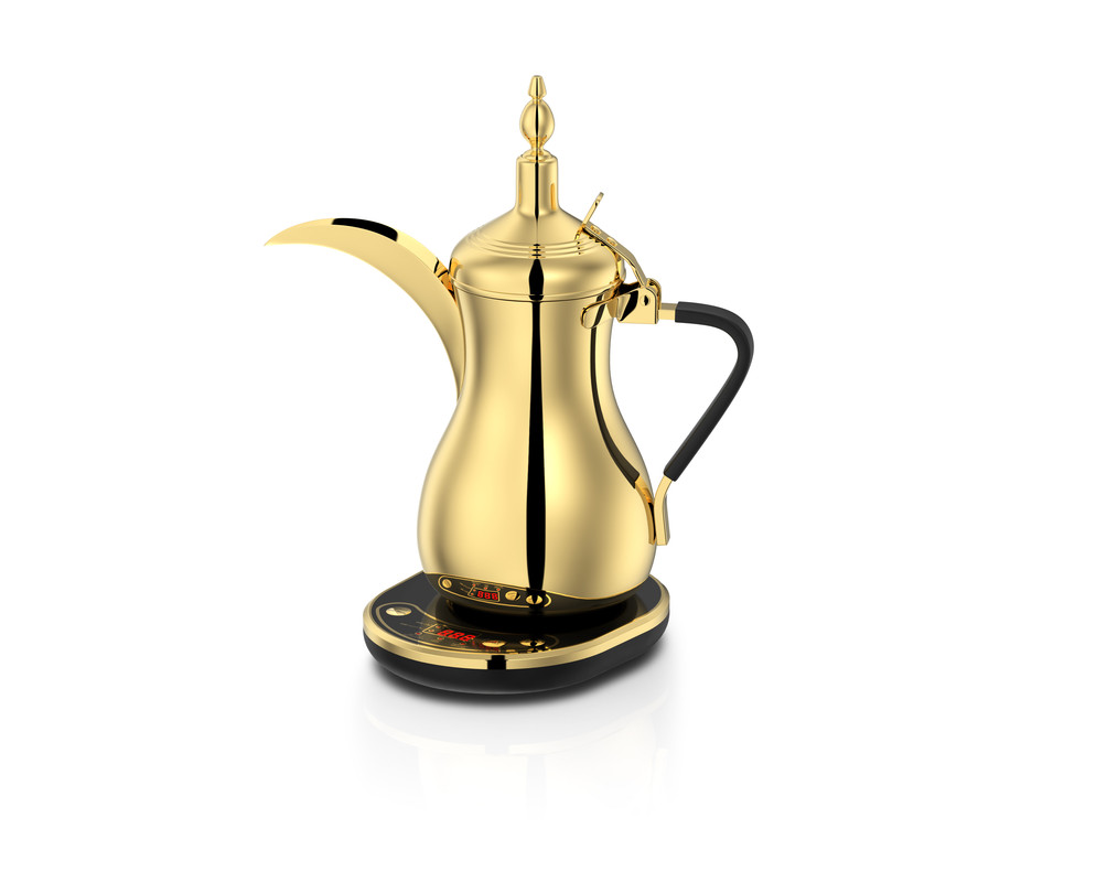 Electric Arabic coffee maker from Al Saif / digital display, automatic shut-off when you finish preparing coffee, stainless steel outer body / capacity 0.6 liters, power 900 watts / color: gold