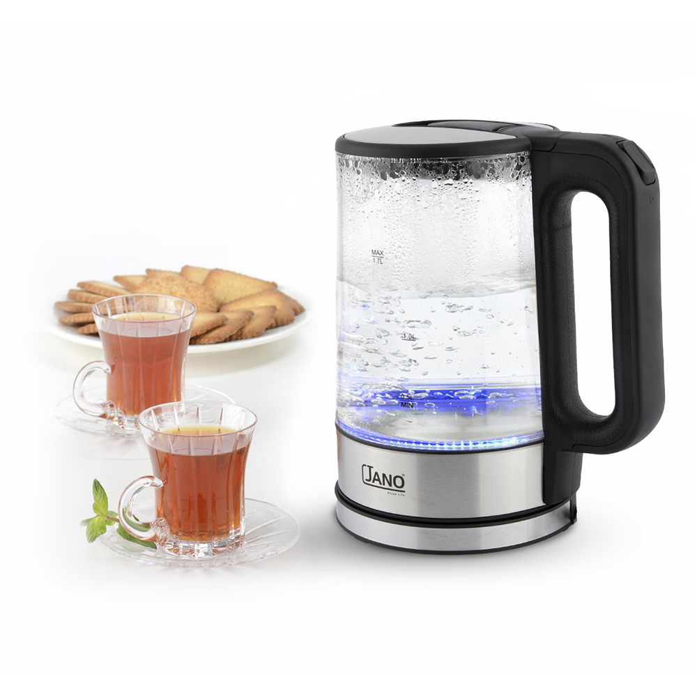 غلاية كهربائية زجاجية من جانو / السعة 1.7 لتر / 2200 واط / اللون: شفاف