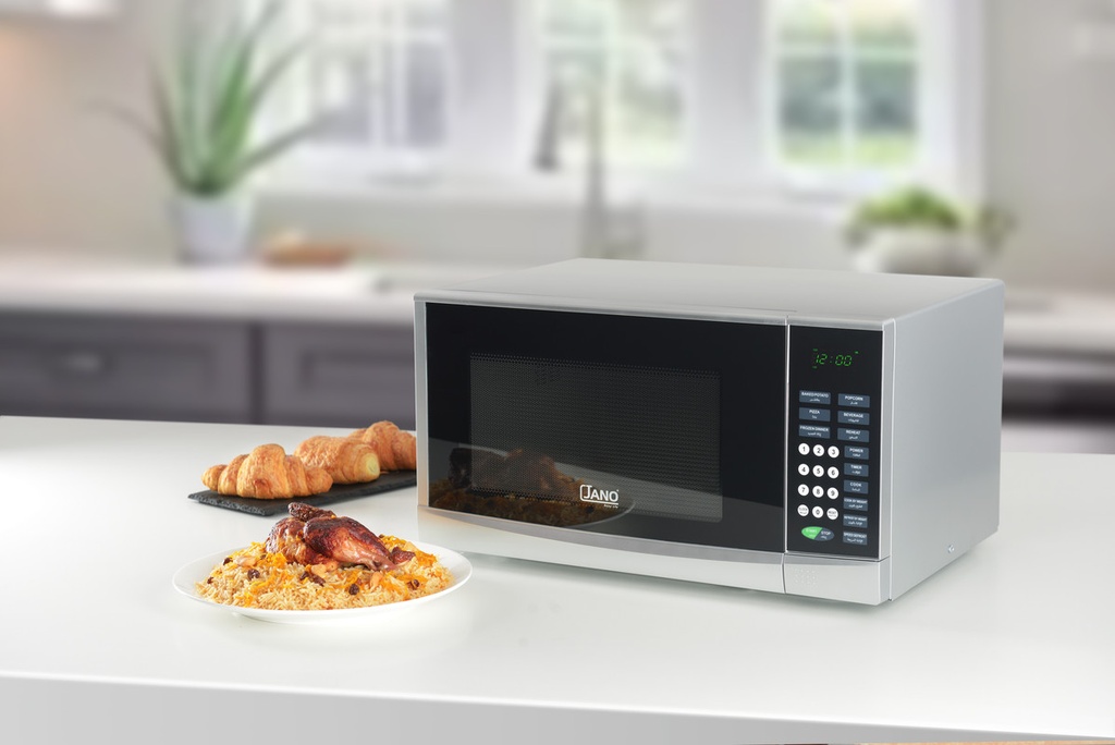 JANO Electric Microwave / Digital, Auto Weighing Cooking, Auto Defrosting, Control Language (Arabic-English), 99 Minutes Timer with Bell Ringing / Capacity 28 Liters, Power 900 Watts / Color: Silver