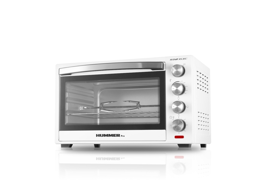 Al Saif electric oven with timer / stainless steel heating elements / thermostat / function switch and indicator light as standard features / rotary grill feature / 38 liters capacity / 1600 watts capacity / white color