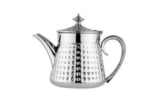A 48-ounce pot from Al Saif, practical for serving tea. It features an elegant traditional design and a durable, heat-resistant structure. The color is chrome.