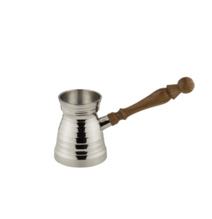 The coffee pot from Al Saif, size 4 inches, is designed to prepare coffee in an authentic way. The color is silver