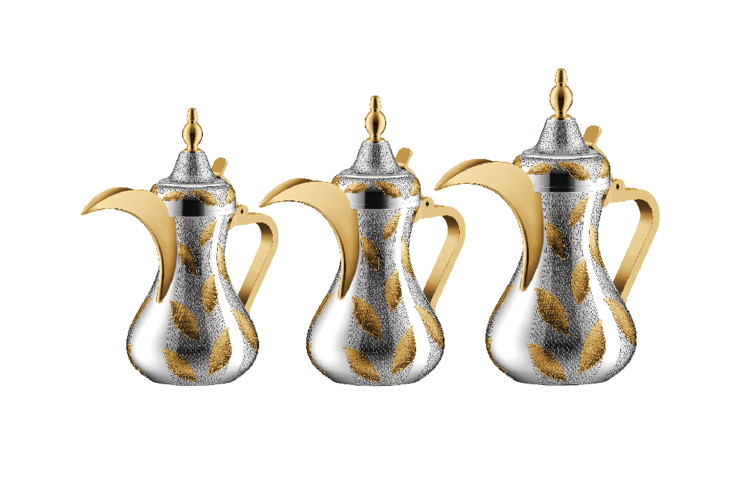 Dalal set from Al Saif, size 26/32/48 ounces, with an elegant traditional design, ideal for preparing and serving Arabic coffee, gold/silver color