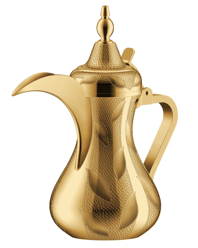 Dallah from Al Saif, size 32 ounces, with an elegant traditional design, ideal for preparing and serving Arabic coffee, golden colour