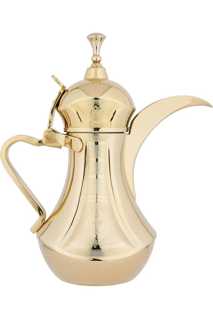 Dallah from Al Saif, size 48 ounces, with an elegant traditional design, ideal for preparing and serving Arabic coffee, golden colour