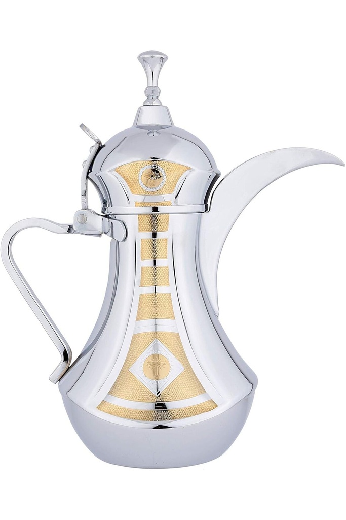 Dallah from Al Saif, size 26 ounces, with an elegant traditional design, ideal for preparing and serving Arabic coffee, gold/silver color
