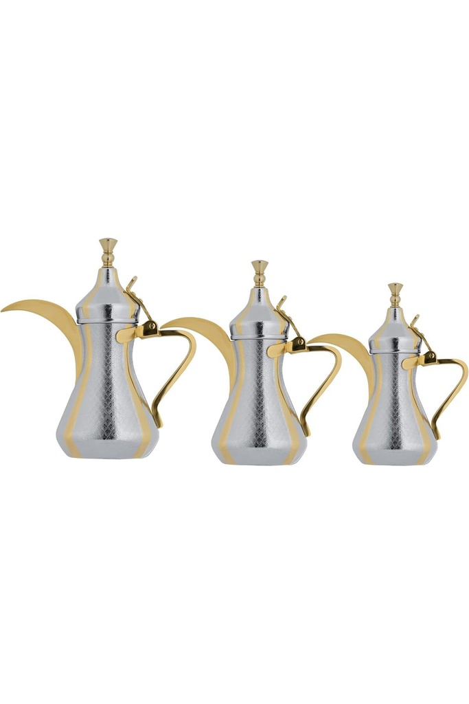 Dalal set from Al Saif, size 26/32/48 ounces, with an elegant traditional design, ideal for preparing and serving Arabic coffee, gold/silver color