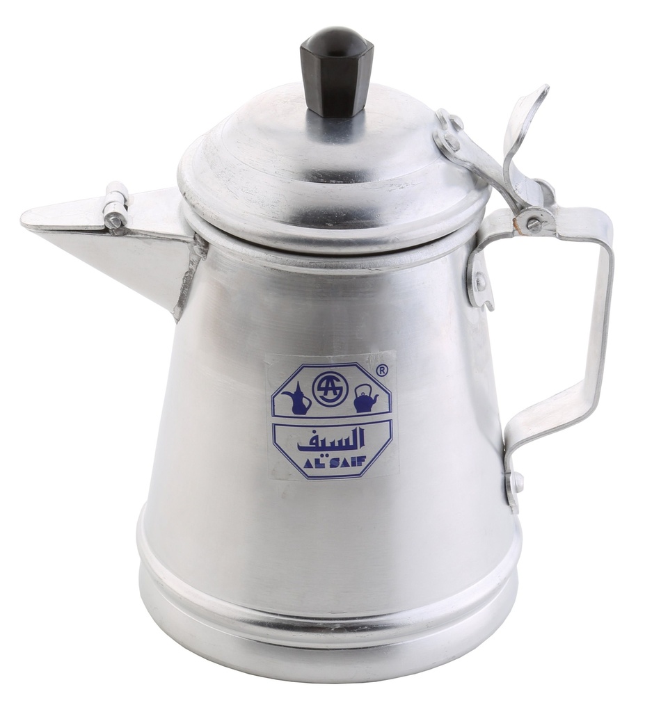 Indian metal Dallah from Al Saif with an elegant traditional design, ideal for preparing and serving Arabic coffee - 1.5 liters