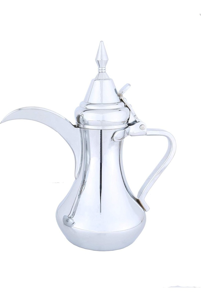 Dallah from Al Saif, size 48 ounces, with an elegant traditional design, ideal for preparing and serving Arabic coffee, chrome colour