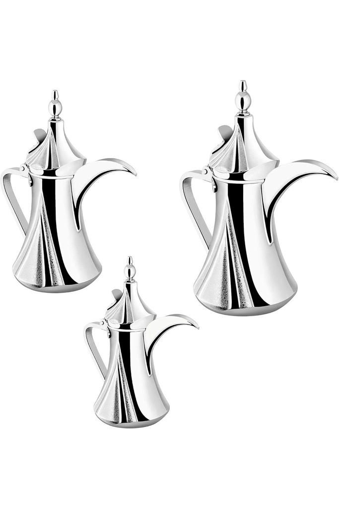 3 traditional Dalal set from Al Saif, new for preparing Arabic coffee, in chrome colour