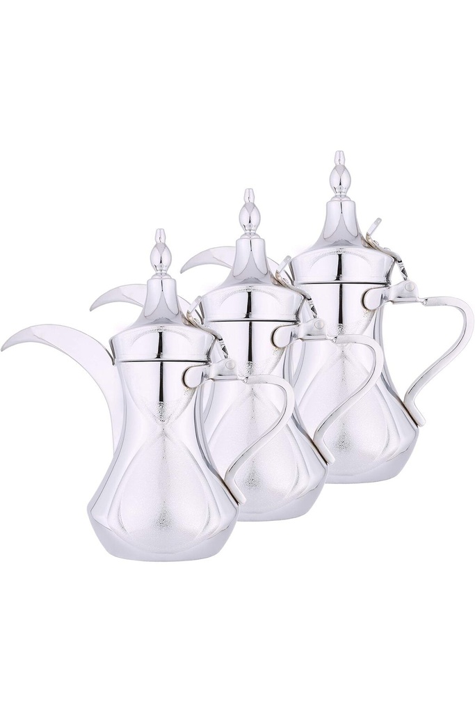 3 traditional Dalal set from Al Saif, new for preparing Arabic coffee, in chrome colour