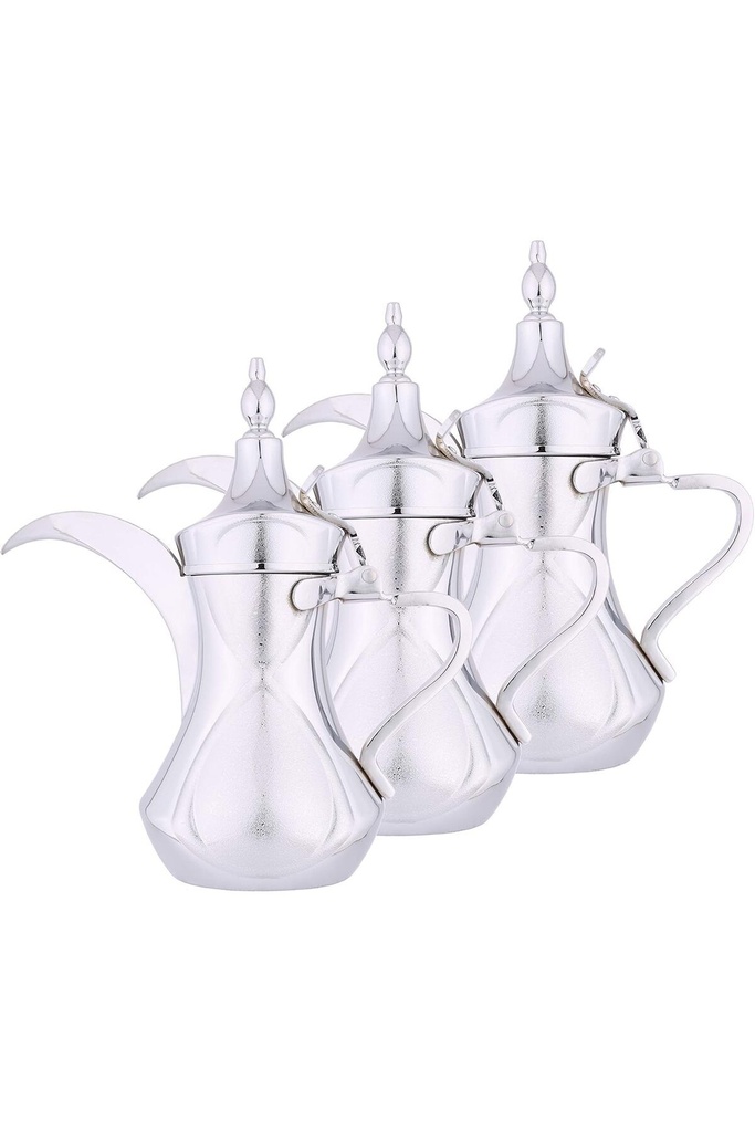 3 Dalal sets from Al Saif, with an elegant traditional design, ideal for preparing and serving Arabic coffee, chrome colour