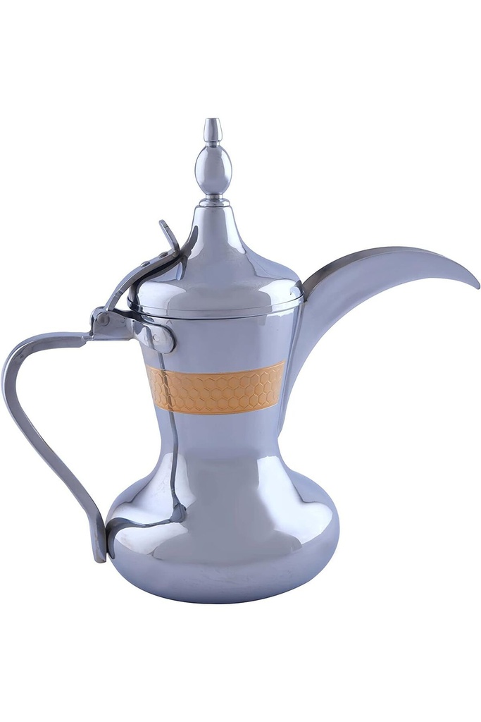 Dallah from Al Saif, size 40 ounces, with an elegant traditional design, ideal for preparing and serving Arabic coffee, golden colour