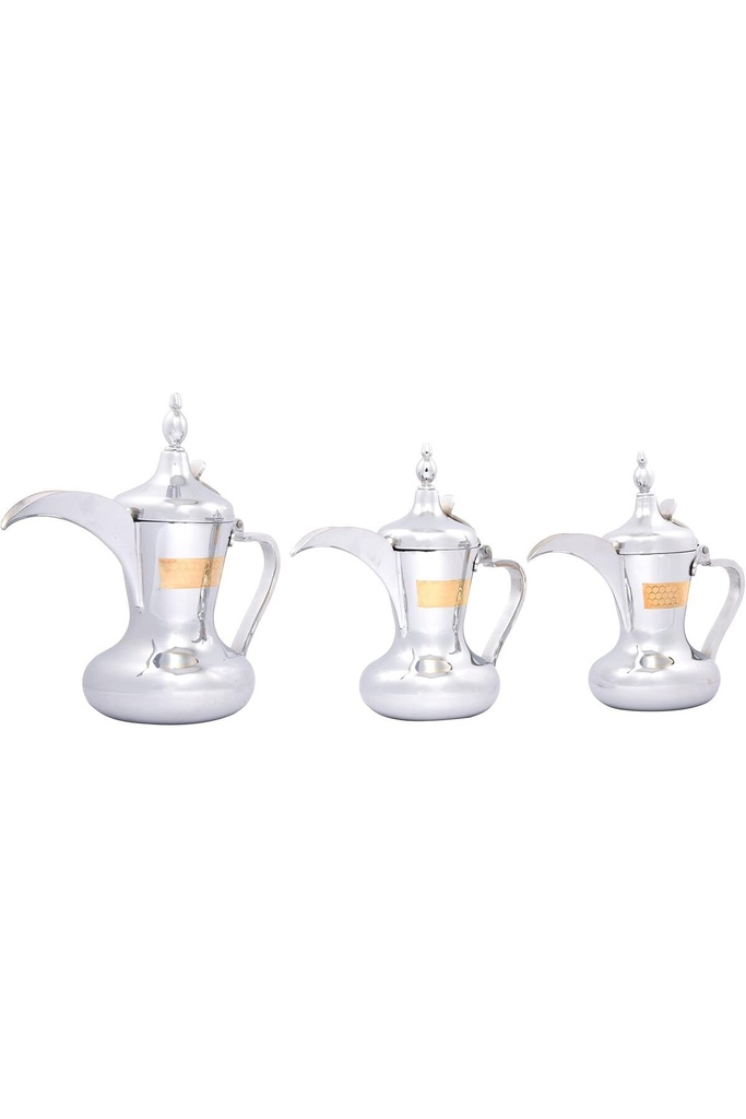 Dallah from Al Saif, size 48 ounces, with an elegant traditional design, ideal for preparing and serving Arabic coffee, chrome colour