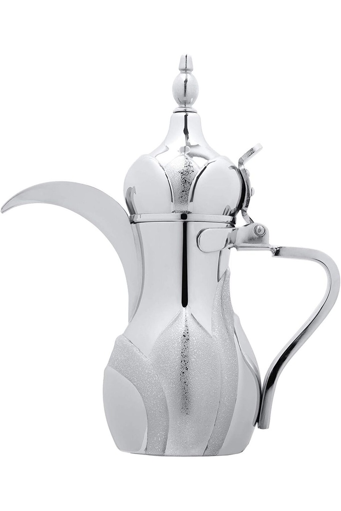 Dallah from Al Saif, size 48 ounces, with an elegant traditional design, ideal for preparing and serving Arabic coffee, chrome colour