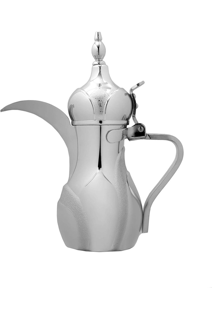 Dallah from Al Saif, size 48 ounces, with an elegant traditional design, ideal for preparing and serving Arabic coffee, chrome colour