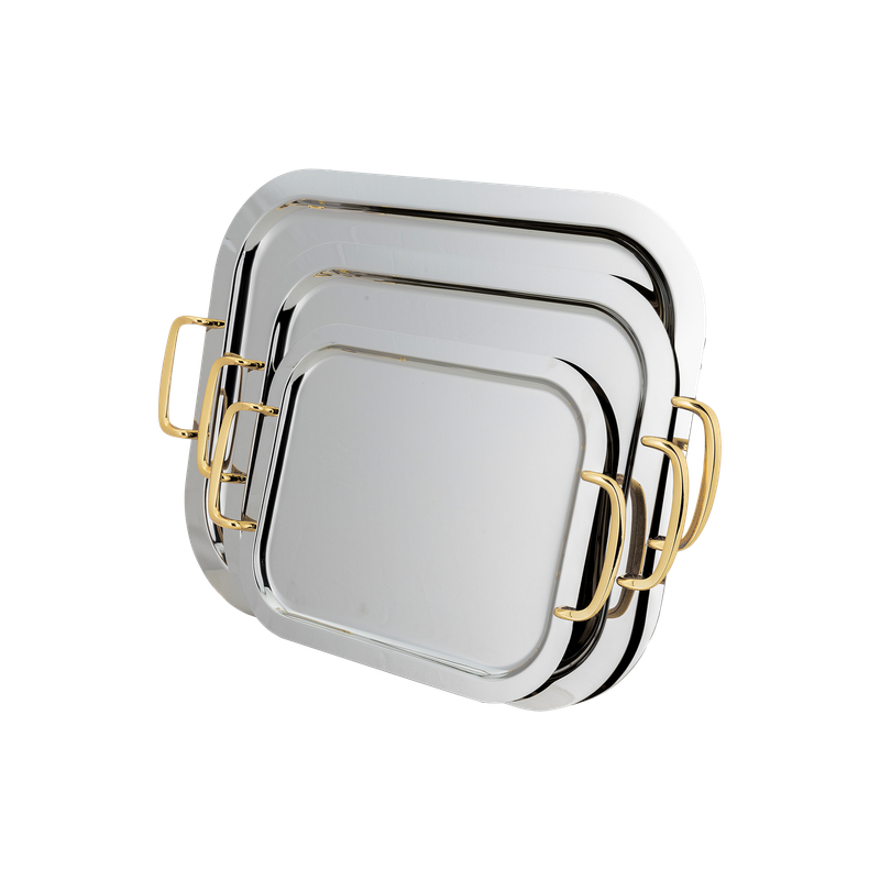 Tofaria set from Al Saif - 3 pieces / Classic design in golden nickel color / Ideal for serving coffee, sweets and hospitality in a practical and elegant style / Suitable for daily use and special occasions