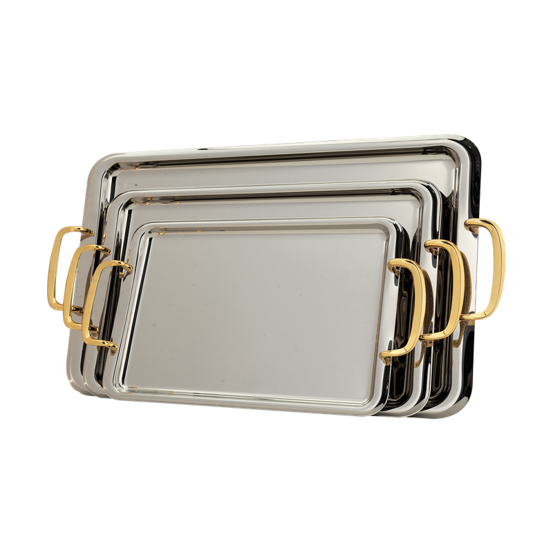 Tofaria set from Al Saif - 3 pieces / Classic design in golden nickel color / Ideal for serving coffee, sweets and hospitality in a practical and elegant style / Suitable for daily use and special occasions