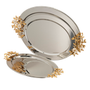 Al Saif oval tofiriya set - 3 pieces / Classic design in golden nickel color / Ideal for serving coffee, sweets and hospitality in a practical and elegant style / Suitable for daily use and special occasions