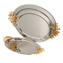 Al Saif oval tofiriya set - 3 pieces / Classic design in golden nickel color / Ideal for serving coffee, sweets and hospitality in a practical and elegant style / Suitable for daily use and special occasions