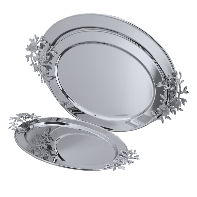 Al Saif oval tofu set - 3 pieces / Classic chrome design / Ideal for serving coffee, sweets and hospitality in a practical and elegant style / Suitable for daily use and special occasions