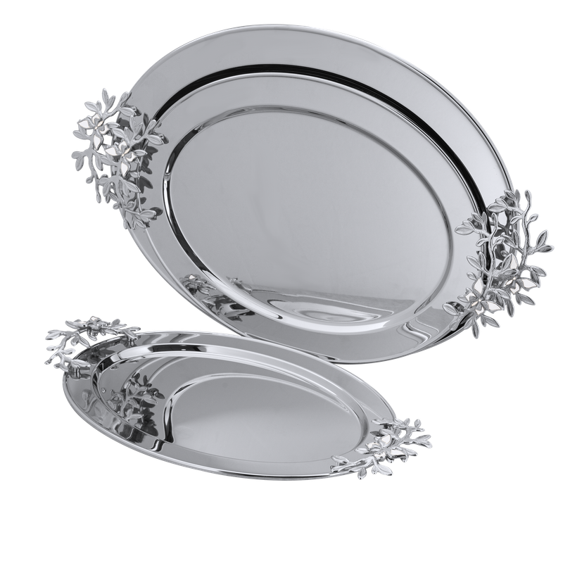 Al Saif oval tofu set - 3 pieces / Classic chrome design / Ideal for serving coffee, sweets and hospitality in a practical and elegant style / Suitable for daily use and special occasions