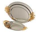Al Saif oval tofiriya set - 3 pieces / Classic design in golden nickel color / Ideal for serving coffee, sweets and hospitality in a practical and elegant style / Suitable for daily use and special occasions