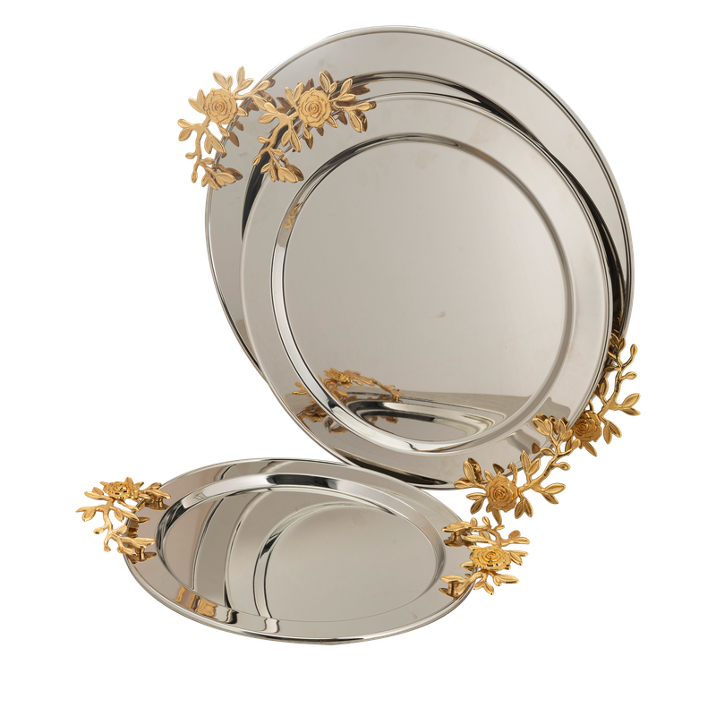 Round tofir set from Al Saif - 3 pieces / Classic design in golden nickel color / Ideal for serving coffee, sweets and hospitality in a practical and elegant style / Suitable for daily use and special occasions