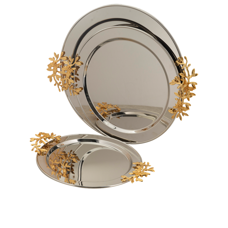 Round tofir set from Al Saif - 3 pieces / Classic design in golden nickel color / Ideal for serving coffee, sweets and hospitality in a practical and elegant style / Suitable for daily use and special occasions