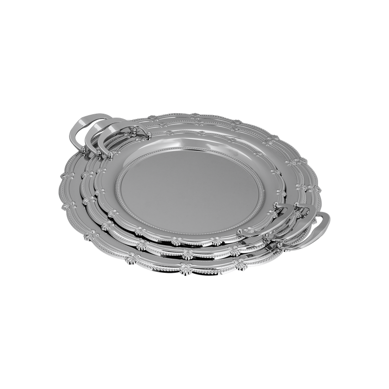 Round tofu set from Al Saif - 3 pieces / Classic chrome design / Ideal for serving coffee, sweets and hospitality in a practical and elegant style / Suitable for daily use and special occasions
