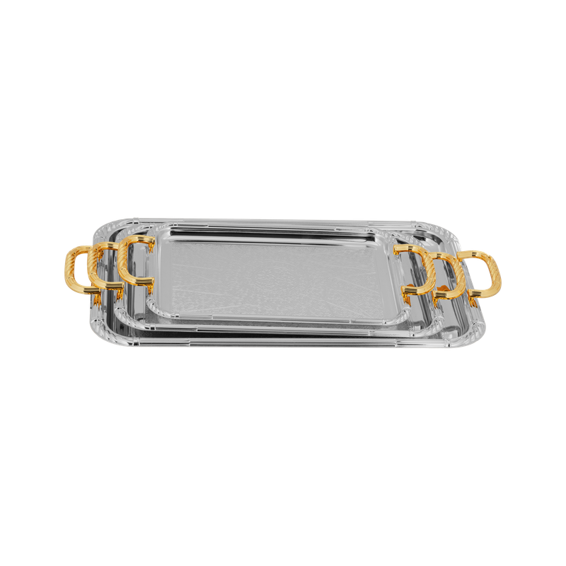 Tofaria set from Al Saif - 3 pieces / Classic design in golden nickel color / Ideal for serving coffee, sweets and hospitality in a practical and elegant style / Suitable for daily use and special occasions