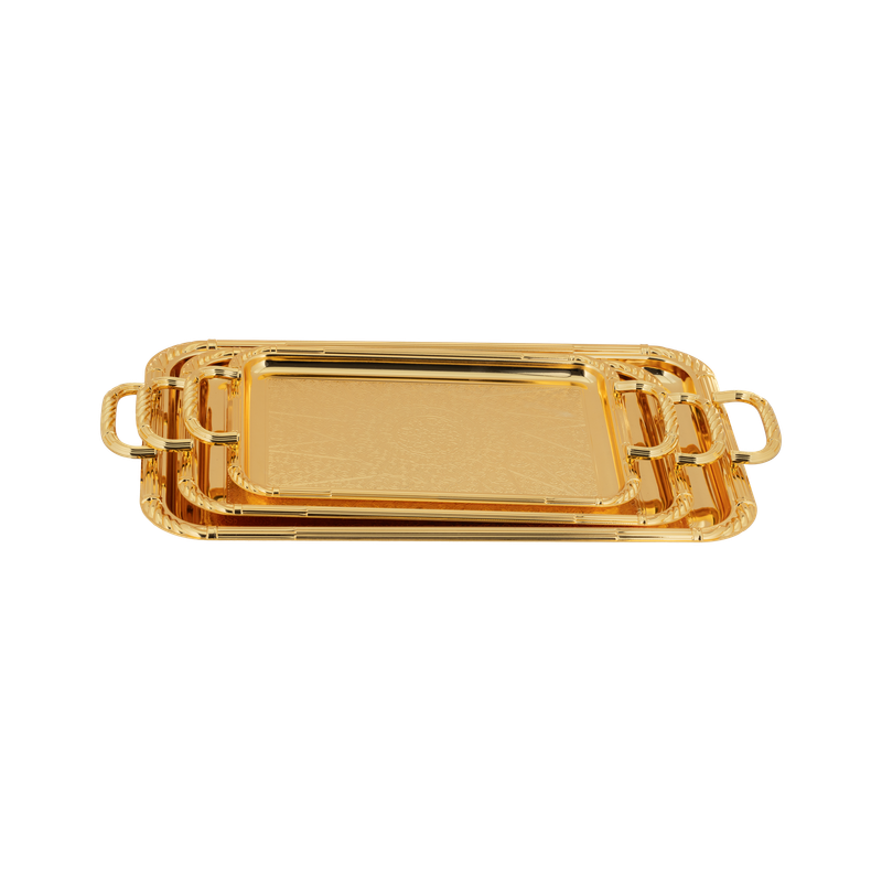 Tofaria set from Al Saif - 3 pieces / Classic design in golden color / Ideal for serving coffee, sweets and hospitality in a practical and elegant style / Suitable for daily use and special occasions