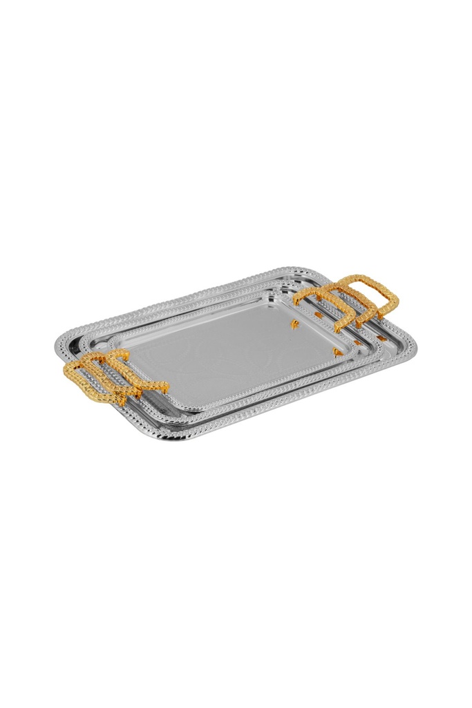 Tofaria set from Al Saif - 3 pieces / Classic design in golden nickel color / Ideal for serving coffee, sweets and hospitality in a practical and elegant style / Suitable for daily use and special occasions