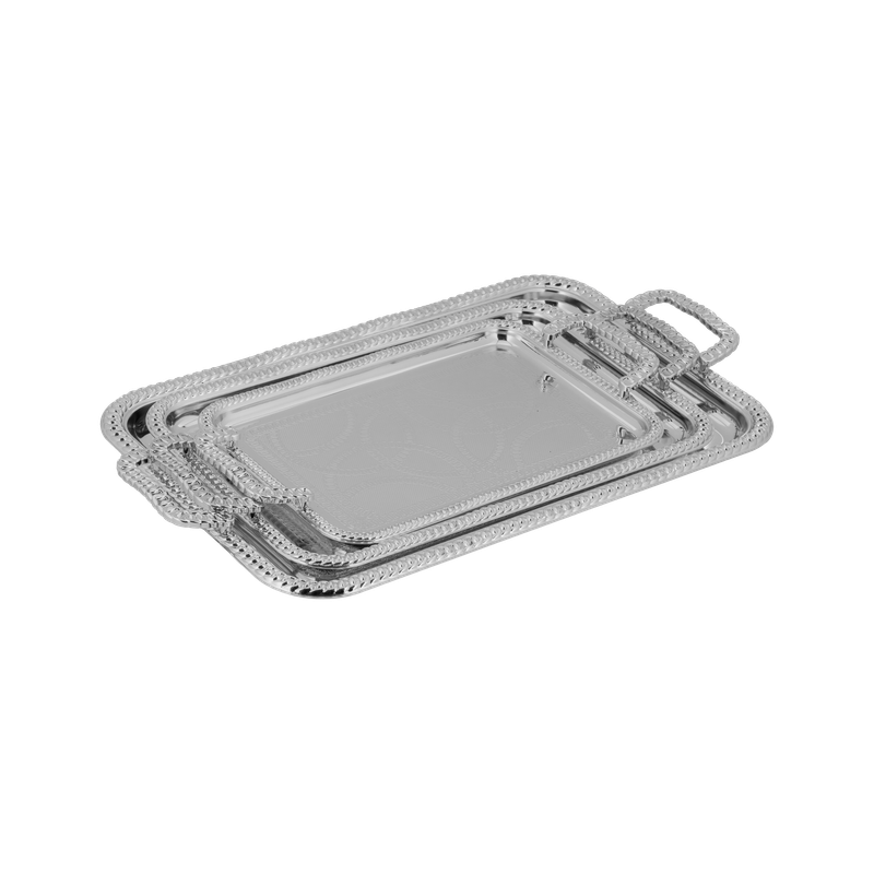 Tofaria set from Al Saif - 3 pieces / Classic chrome design / Ideal for serving coffee, sweets and hospitality in a practical and elegant style / Suitable for daily use and special occasions