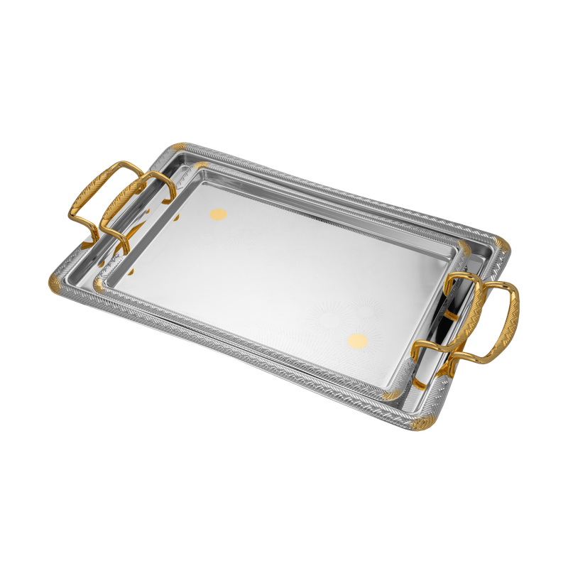 Tofreya set from Al Saif - 2 pieces / Elegant design in golden nickel color / Ideal for serving hospitality and drinks in a luxurious style / Adds a sophisticated touch to serving tables on all occasions