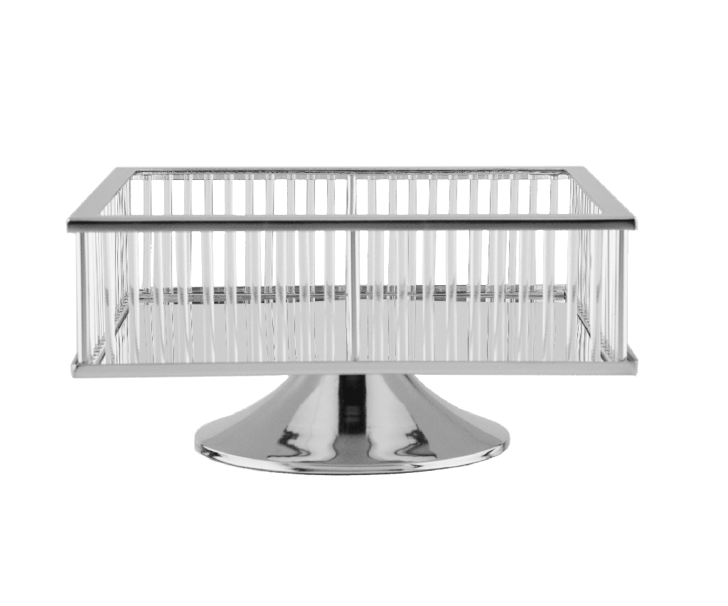 صحن تقديم مربع من السيف/ تصميم أنيق ومثالي لتقديم الحلويات أو المقبلات الفردية / حجمه العملي يجعله مناسبًا للاستخدام اليومي أو للمناسبات الخاصة - الشكل الاول - فضي