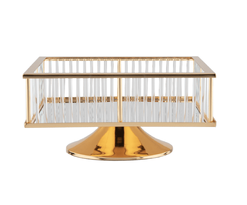 Square serving plate from Al Saif / Elegant design and ideal for serving individual desserts or appetizers / Its practical size makes it suitable for daily use or for special occasions - First shape - Gold