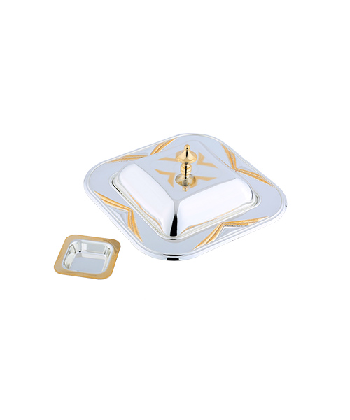 King Svill Dates with Nawa Plate from Al Saif / Ideal for presenting dates and nuts elegantly on special occasions / High-quality materials add a sophisticated touch to your table - Silver/Gold - Small