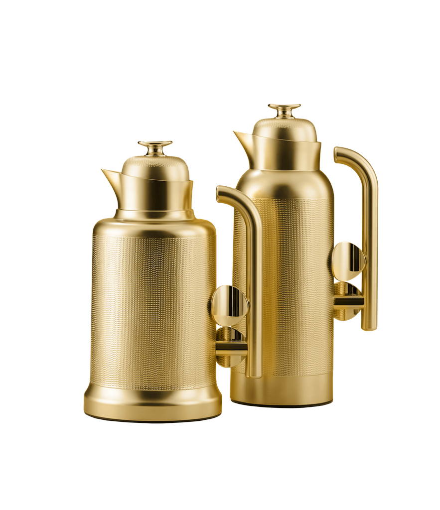 Sandra two-piece coffee and tea set from Al Saif / elegant design to suit all tastes / size 1.0/0.75 liters - matte gold