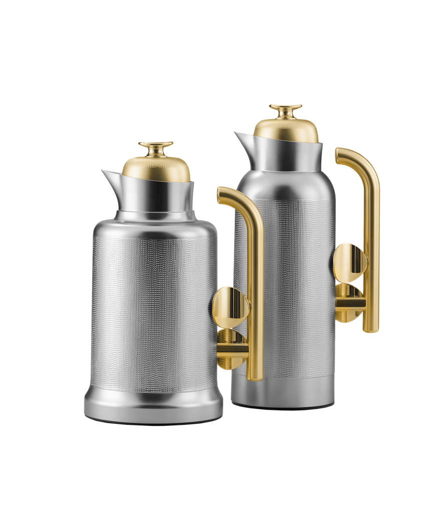 Sandra two-piece coffee and tea set from Al Saif / elegant design to suit all tastes / size 1.0/0.75 liters - nickel/matte gold