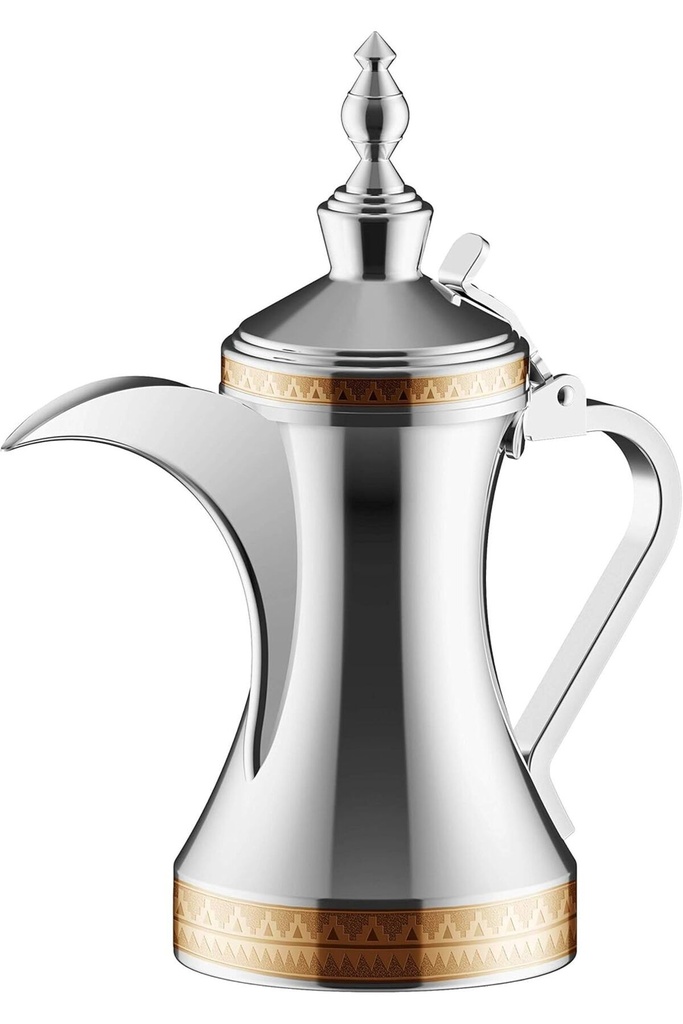 Dallah from Al Saif, size 48 ounces, with an elegant traditional design, ideal for preparing and serving Arabic coffee, gold/silver color