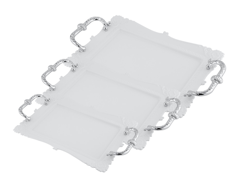Al Saif Rectangular Tofu Set - 3 Pieces / Classic design in ivory chrome color / Ideal for serving coffee, sweets and hospitality in a practical and elegant style / Suitable for daily use and special occasions