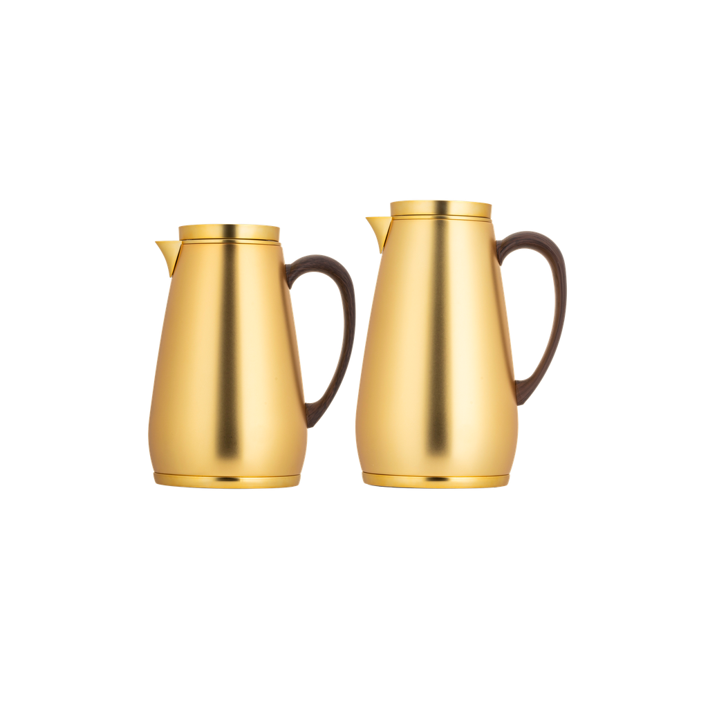 Handa Thermos Set for Coffee and Tea, 2 pieces from Al Saif, capacity 1.0/0.7 liters / Elegant design to suit all tastes / Made to maintain the heat of drinks for long hours - Wooden Matte Gold - 1.0/0.75 liters