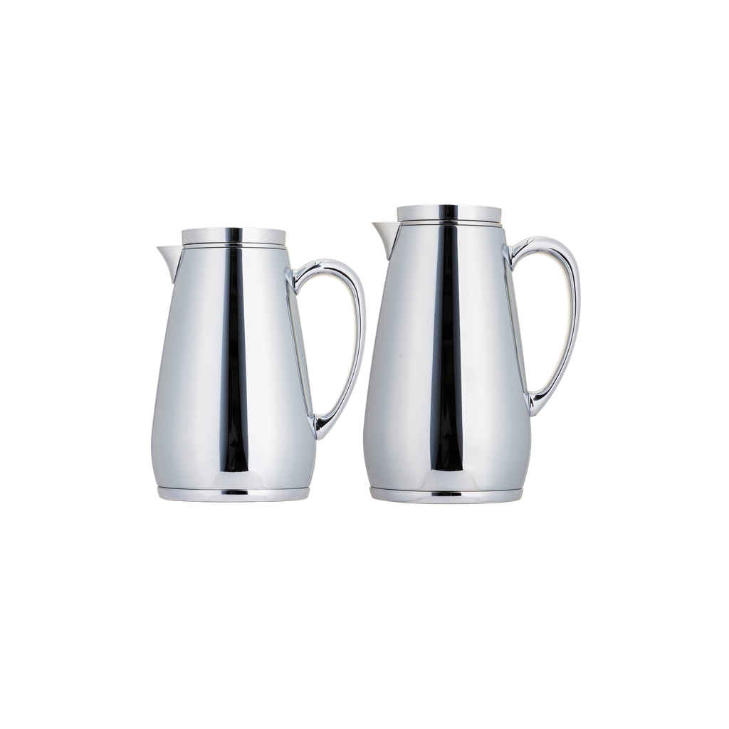 Handa thermos set for coffee and tea, two pieces from Al Saif, capacity 1.0/0.7 liters / Elegant design to suit all tastes / Made to maintain the heat of drinks for long hours - 1.0/0.75 liters - Chrome