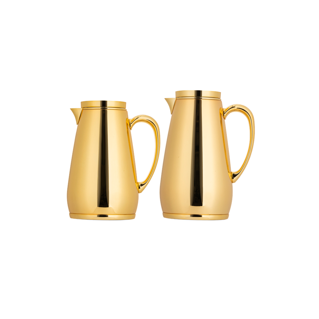 Handa thermos set for coffee and tea, two pieces from Al Saif, capacity 1.0/0.7 liters / Elegant design to suit all tastes / Made to maintain the heat of drinks for long hours - 1.0/0.75 liters - Gold