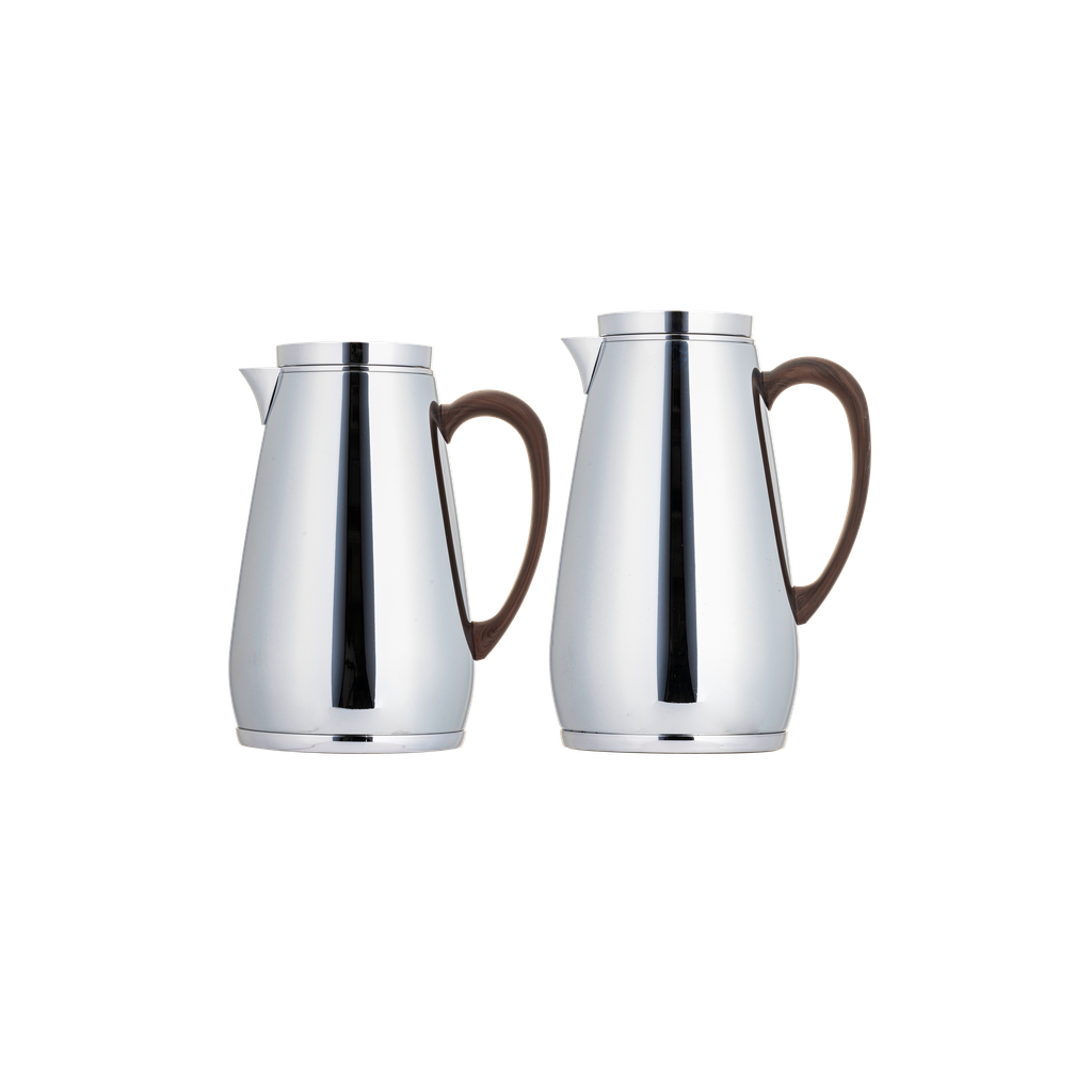 Handa Thermos Set for Coffee and Tea, 2 pieces from Al Saif, capacity 1.0/0.7 liters / Elegant design to suit all tastes / Made to maintain the heat of drinks for long hours - 1.0/0.75 liters - Wooden Chrome