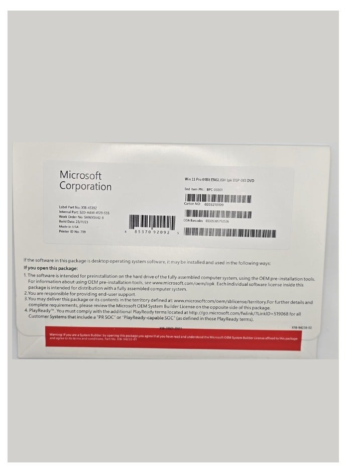 MICROSOFT WINDOWS 11 PRO 64 BIT ENG 1PK DSP